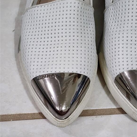 Miu Miu Embossed white metallic silver Leather Cap-Toe loafers 37 us size 6.5 7 - Picture 7 of 13
